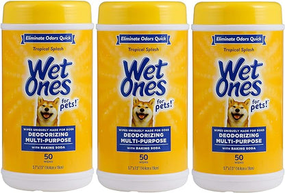 Wet Ones for Pets Deodorizing Multi-Purpose Dog Wipes with Baking Soda Dog Deodorizing Wipes for All Dogs in Tropical Splash Scent, Wipes for Deodorizing Dogs (Pack of 3,150 Count Total)