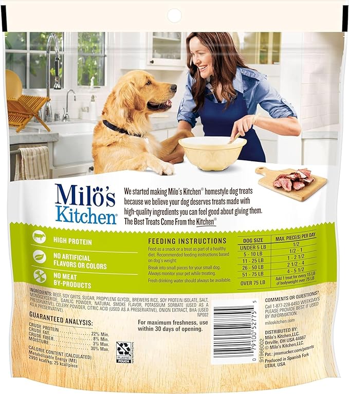 Milo's Kitchen Homestyle Dog Treats, Beef Sausage Slices, 10 Ounce, High Protein, No Artifical Flavors