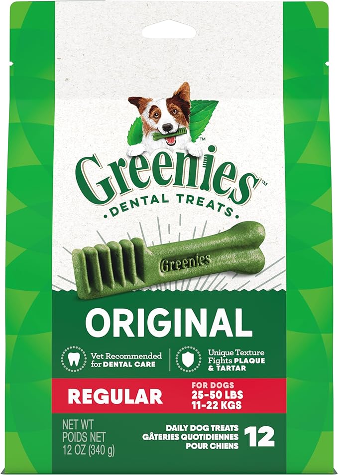 Greenies Original Regular Natural Dental Care Dog Treats, 12 oz. Pack (12 Treats)