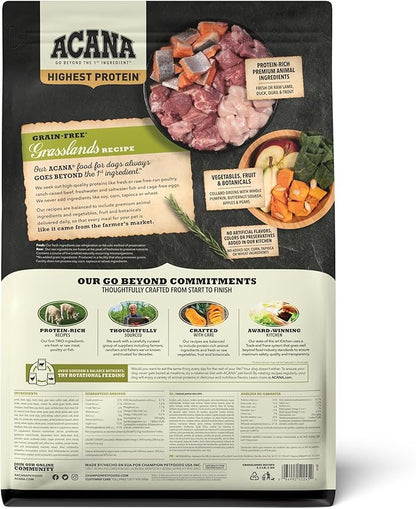 ACANA Highest Protein Dry Dog Food, Grasslands, Lamb and Duck Recipe, 4.5lb