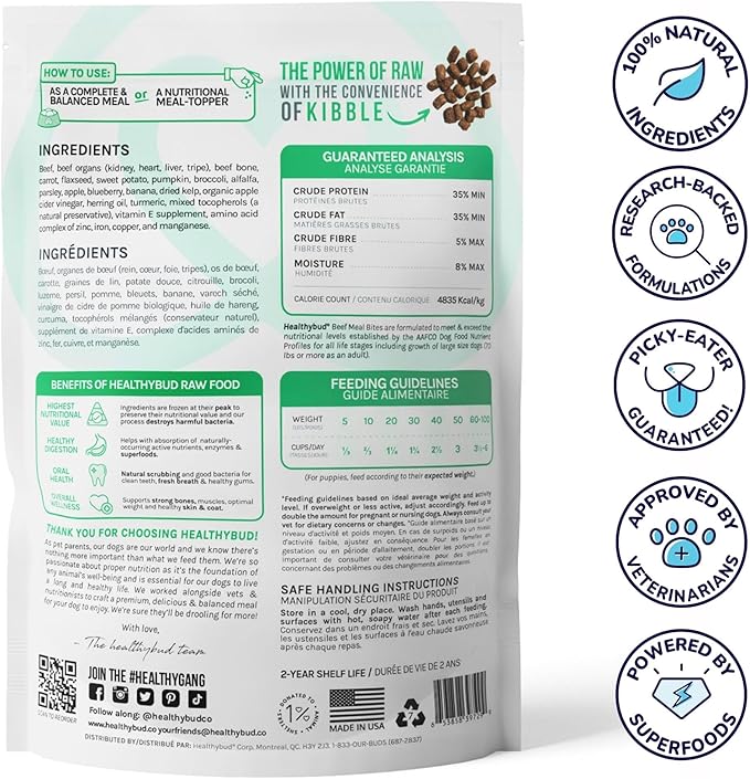 healthybud Raw Dog Food, Freeze Dried Beef Bites, Grain Free Puppy Food, Human Grade, High Protein, Dehydrated Real Meat Dog Treats & Toppers, 14.1 oz
