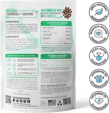 healthybud Raw Dog Food, Freeze Dried Beef Bites, Grain Free Puppy Food, Human Grade, High Protein, Dehydrated Real Meat Dog Treats & Toppers, 14.1 oz