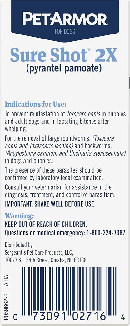 PetArmor Sure Shot Liquid De-Wormer for Dogs and Puppies, Liquid De-Wormer Treats Roundworms & Hookworms in Dogs and Puppies 2 Weeks and Older, For Dogs Under 120 lbs, 2 ounces