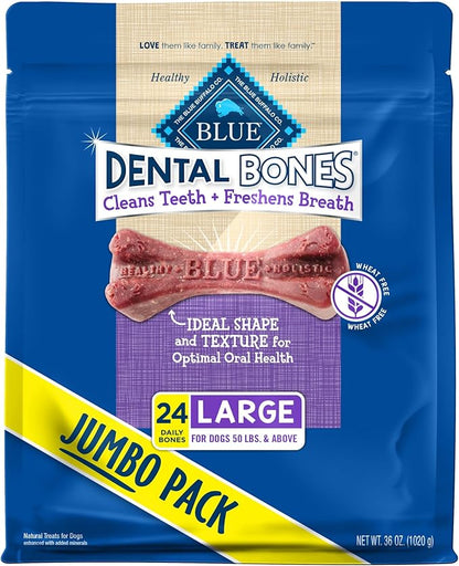 Blue Buffalo Dental Bones Large Natural Dental Chew Dog Treats, (50 lbs and up) 36-oz Bag Jumbo Pack