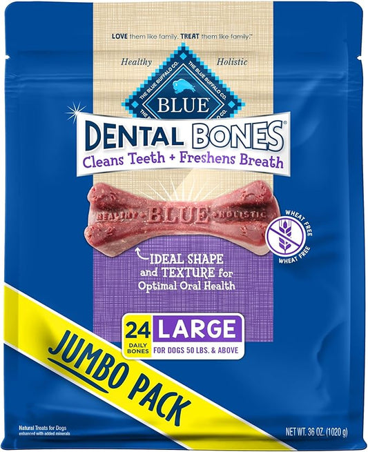 Blue Buffalo Dental Bones Large Natural Dental Chew Dog Treats, (50 lbs and up) 36-oz Bag Jumbo Pack