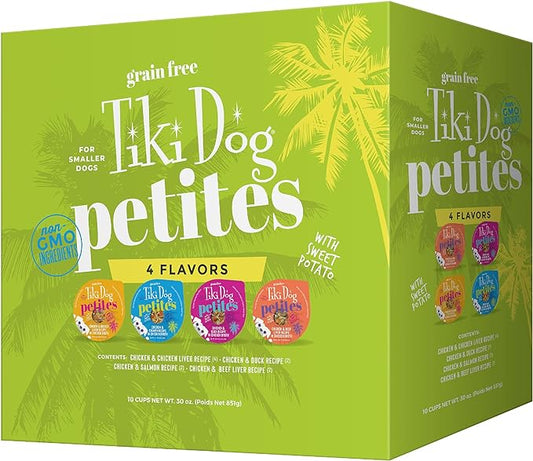 Tiki Dog Petites Grain Free, Variety Pack, Nutrient Dense Meat, Wet Dog Food for Small Breed Dogs and All Life Stages, 3 oz. Cans, Pack of 10