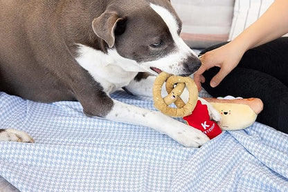 Pearhead Ballpark Dog Toys, Set of 3, Plush Chew Toys for Dogs, Ketchup Pretzel & Hotdog Dog Toy Set, Must Have Pet Accessories for Dog Owners