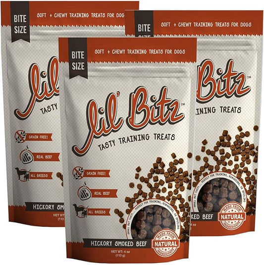Lil' Bitz training Treats for Dogs and Cats (3 Pack, All Dog Sizes - Hickory Smoked Beef)
