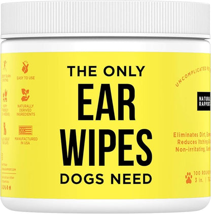 Natural Rapport Dog Ear Cleaner - The Only Ear Cleaner Dogs Need - Ear Cleaner Wipes for Cleaning Out Wax, Dirt, and Contaminants (Wipes, 100 CT)