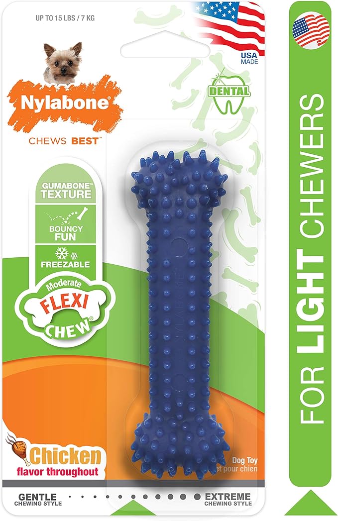 Nylabone Flexi Chew Moderate Textured Dental Chew Toy for Dogs, Chicken Flavor, X-Small/Petite (1 Count)