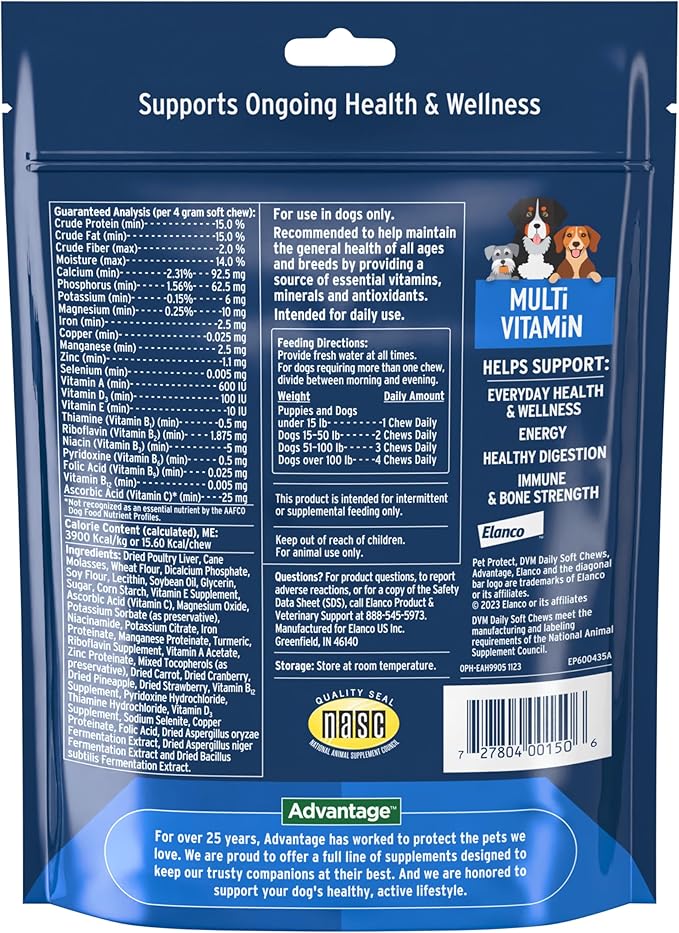 Pet Protect from The Makers of Advantage Vet-Formulated Daily Multivitamin for Dogs | 60 Chews with Vitamins