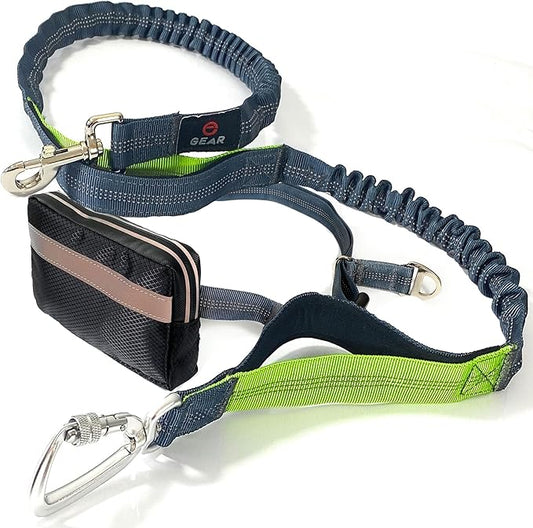 Hands Free Dog Leash with Locking Carabiner | Waterproof Running Dog Leash with Zipper Pouch, Dual Padded Handles and Durable Bungee for Active Dogs and Lifestyles