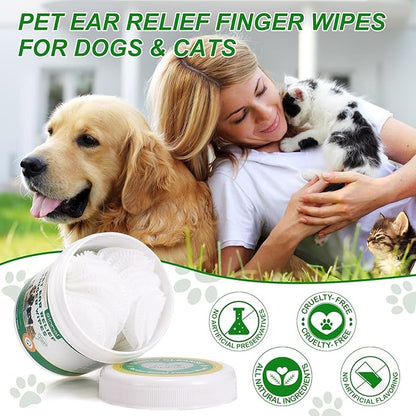 Dog Ear Cleaning Wipes, Ear Finger Wipes for Dogs & Cats Supports Soothing Dog Yeast Infection, Itchy & Inflamed Ears, Remove Ear Wax Debris & Ear Odor, Pet Ear Care Supplies Diposable Wipes - 50pcs