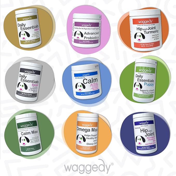 waggedy Daily Essentials Senior Soft Chews with Glucosamine — Pet Supplies for Digestion and Joint Health — Dog Multivitamin Treats for Overall Defense — Dog Vitamins and Supplements (60 Chews)