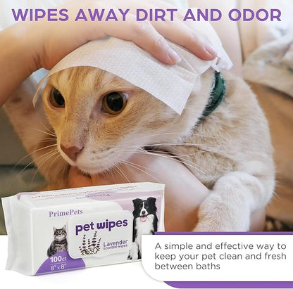 PrimePets Dog Wipes for Paws and Butt, 100 Count, Pet Wipes for Dogs Cats Cleaning Deodorizing, Lavender Scented, Extra Thick Puppy Wipes for Sensitive Skin, Grooming for Bums, Face and Body