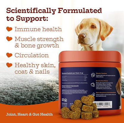 Moe’s 5-in-1 Essential Dog Multivitamin -Supports Dog's Heart, Immunity, Skin, Coat, & Overall Health- Vitamins A, B12, C, D, E, Antioxidants, Omega 3- for All Ages & Breeds- 90 Chicken Flavored Chews