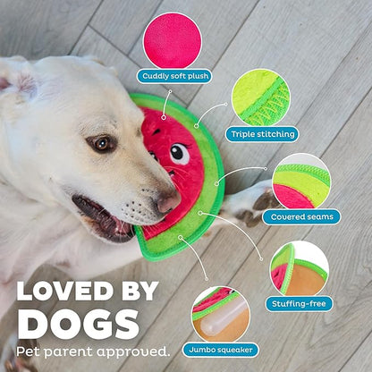 Outward Hound Tough Skinz Durable Squeaky Dog Toy with Two Tough Layers, Watermelon, Red, Medium