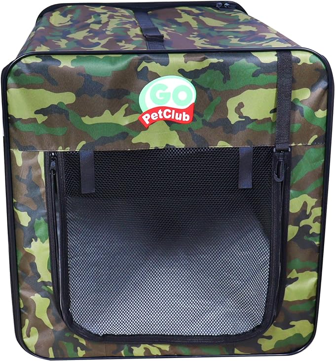 Go Pet Club 32" Soft Collapsible Dog Crate, Portable Pet Carrier, Thick Padded Pet Travel Crate for Indoor & Outdoor, Foldable Kennel Cage with Durable Mesh Windows, Forest Green Camo