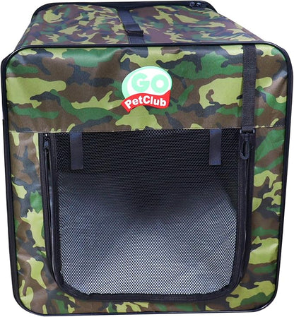 Go Pet Club 43" Soft Collapsible Dog Crate, Portable Pet Carrier, Thick Padded Pet Travel Crate for Indoor & Outdoor, Foldable Kennel Cage with Durable Mesh Windows, Forest Green Camo