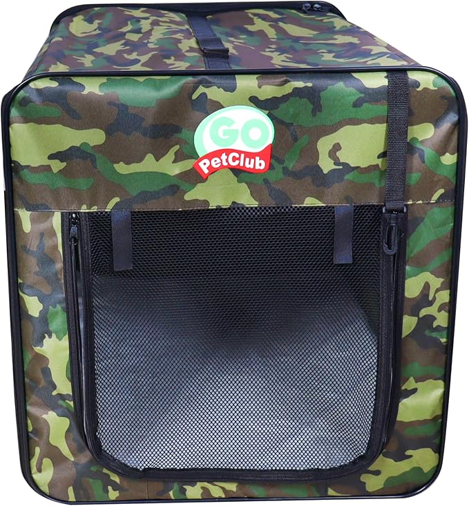 Go Pet Club 18" Soft Collapsible Dog Crate, Portable Pet Carrier, Thick Padded Pet Travel Crate for Indoor & Outdoor, Foldable Kennel Cage with Durable Mesh Windows, Forest Green Camo