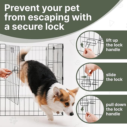 Premium Dog playpen - Foldable Metal Pet Playpen with 8 24x24In Panels, Dog Exercise Pen with Door, Dog Play Pen Indoor/Outdoor, Puppy Playpen 61x24 Inches, X pens for Dogs, Black