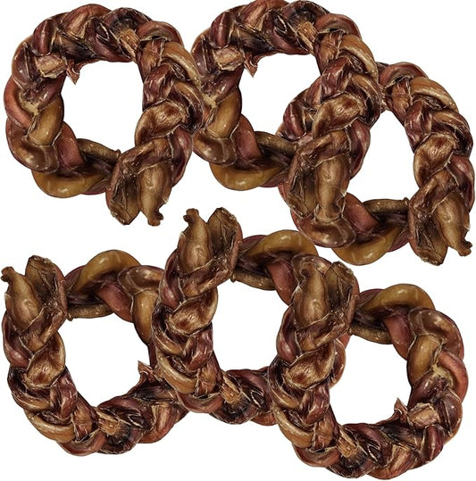 hotspot pets Braided Bully Stick Rings for Dogs - Premium All Natural Long Twisted Beef Pizzle Dog Chew Treats - Grain Free Fully Digestible Rawhide Alternative Bones