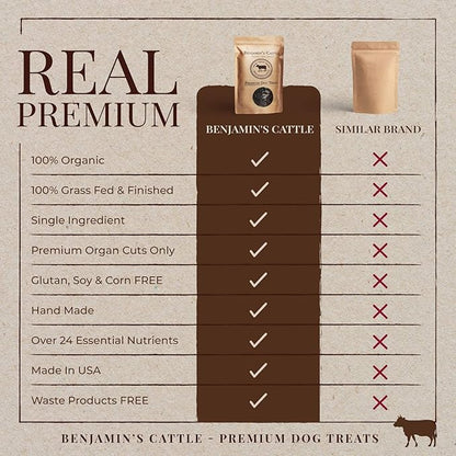 Benjamin's Cattle Single Ingredient - Organic Grass FED & Finished Beef Liver Dog Treats - Hand Made Artisan Dog Treats - Healty Dog Chews - Treats for Dogs Made in USA - Beef Jerky Dog Treat – 5oz
