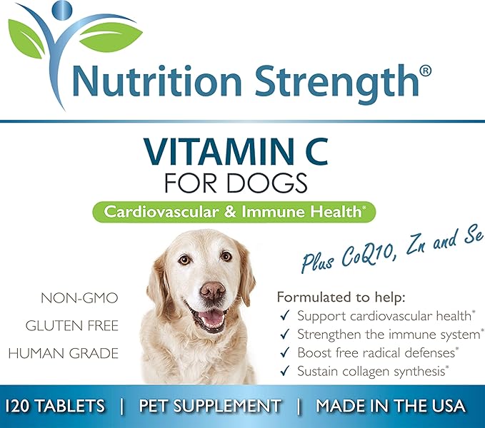 Vitamin C for Dogs to Support Cardiovascular Health, Help Strengthen The Immune System, Boost Free Radical Defenses and Sustain Collagen Synthesis, 120 Chewable Tablets