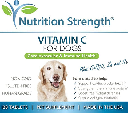 Vitamin C for Dogs to Support Cardiovascular Health, Help Strengthen The Immune System, Boost Free Radical Defenses and Sustain Collagen Synthesis, 120 Chewable Tablets