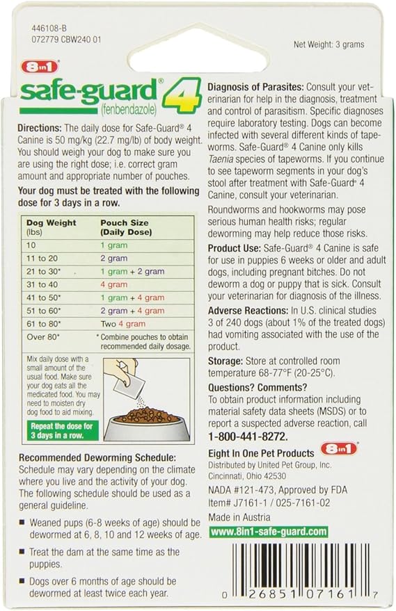 Pro-Sense Safe-Guard 4, Canine Dewormer for Dogs, 3-Day Treatment