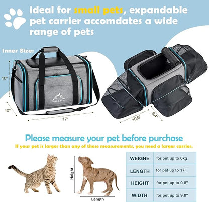 Pet Carrier Airline Approved Pet Carrier,4 Sides Expandable Cat Carrier Bag Large Soft Sided Pet Travel Carrier Dog Carrier Backpack with Remove Fleece Pad (Large, Blue)