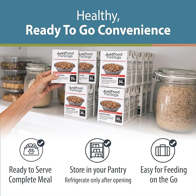 JustFoodForDogs Pantry Fresh Wet Dog Food, Complete Meal or Dog Food Topper, Beef & Potato Human Grade Dog Food Recipe - 12.5 oz (Pack of 12)
