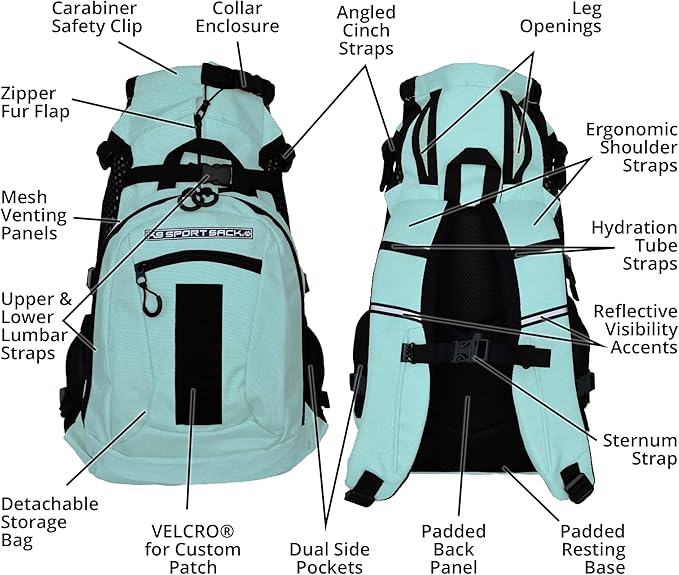 K9 Sport Sack | Dog Carrier Adjustable Backpack (Small, Plus 2 - Summer Mint)