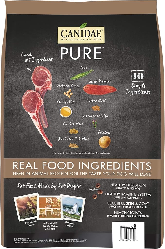 Canidae PURE Limited Ingredient Premium Adult Dry Dog Food, Lamb and Pea Recipe (New look- Real Lamb and Sweet Potato Recipe), 12 Pounds, Grain Free