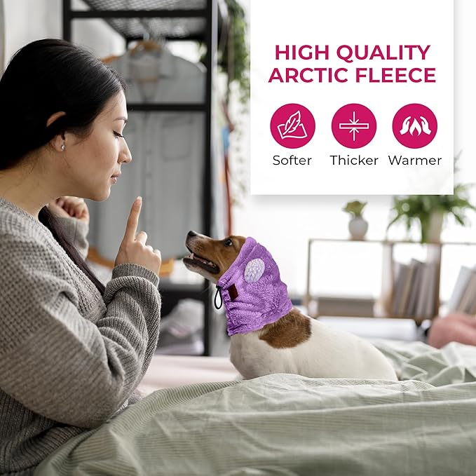 Adjustable Dog Noise Cancelling Ear Muffs Noise Protection - No Flap Ear Wraps for Dogs - Snoods Dog Headband Ear Covers for Anxiety Relief, Thunderstorms, Fireworks & Grooming (Purple, Small)