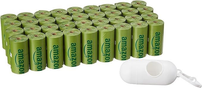 Amazon Basics Dog Poop Bags with Dispenser and Leash Clip, Cucumber Scented, 13 x 9 Inches - 540 Count (15 Bags per Roll, 36 Rolls)