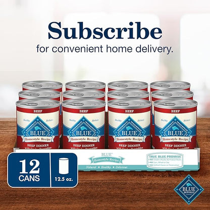 Blue Buffalo Homestyle Recipe Adult Wet Dog Food, Made with Natural Ingredients, Beef Dinner With Garden Vegetables, 12.5-oz. Cans (Pack of 12)