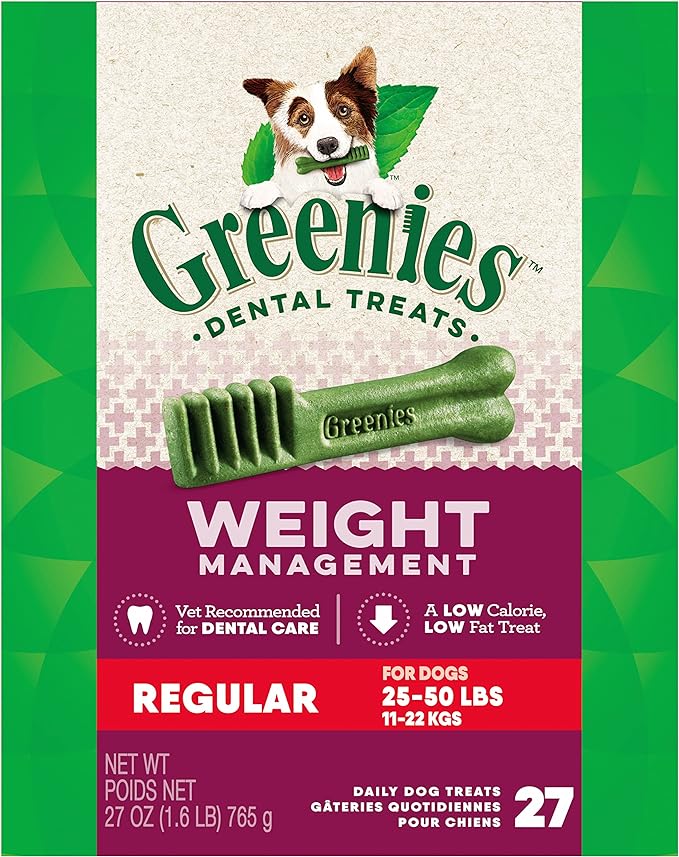 Greenies Weight Management Regular Natural Dog Dental Care Chews Weight Control Dog Treats, 27 oz. Pack (27 Treats)