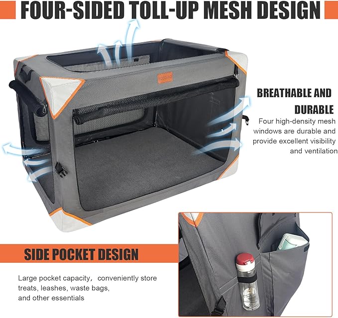Collapsible Dog Crate-Portable Dog Crates for Extra Large Dog,4-Door Portable Pet Travel Crate,Sturdy/Breathable/Comfortable,Indoor & Outdoor & Car Back Seat;Soft Dog Blanket