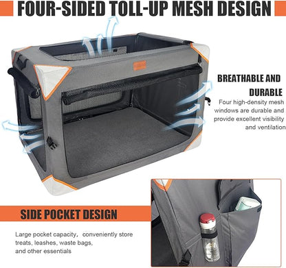 Collapsible Dog Crate-Portable Dog Crates for Extra Large Dog,4-Door Portable Pet Travel Crate,Sturdy/Breathable/Comfortable,Indoor & Outdoor & Car Back Seat;Soft Dog Blanket