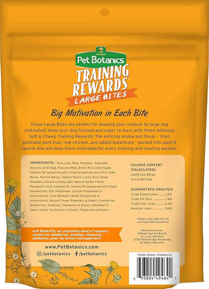 Pet Botanics 20 oz. Pouch Training Rewards Soft & Chewy Large Bites, Bacon Flavor, with 250 Treats Per Bag, The Choice of Top Trainers, for Large Breed Sizes