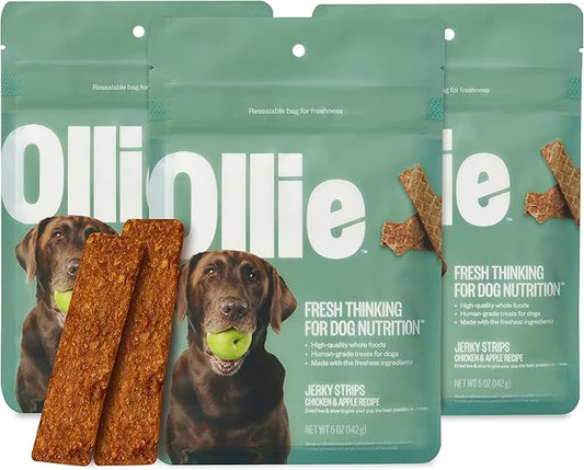 Ollie Chicken and Apple Recipe Jerky Dog Treats - Dog Jerky Treats All Natural - Healthy Dog Treats - Chicken Jerky for Dogs - Real Meat Dog Treats 15 Oz.