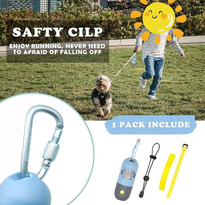 Dog Poop Bag Dispenser with Flashlight|Dog Poop Bag Holder with Leash Clip|Hands-Free Leash Poop Bag Holder with Straps and 1 Roll Dog Waste Bags (Blue)