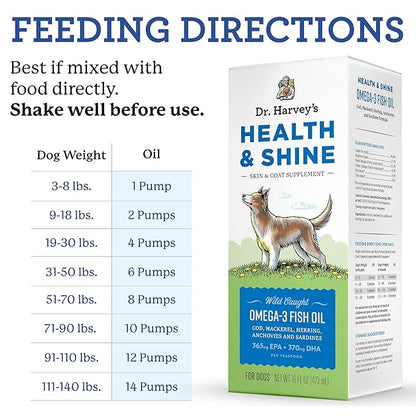 Dr. Harvey’s Health & Shine Omega 3 Fish Oil for Dogs from Wild Caught Cod, Mackerel, Herring, Anchovies and Sardines - Supports Beautiful Fur, Strong Joints and Itchy Allergy Relief (16 FL OZ)