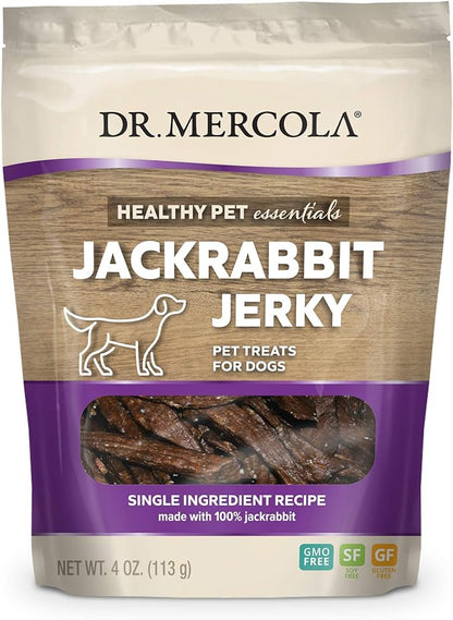 Dr. Mercola Jackrabbit Jerky for Dogs, 4 oz. (113g), Made with Wild Jackrabbit, non GMO, Gluten Free, Soy Free