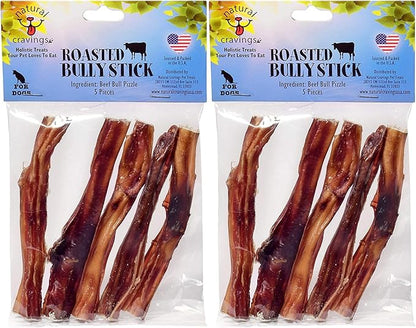2-Pack USA Roasted Bully Sticks for Dogs | All Natural, Odor Free, High Protein | Premium Quality Chew | 5" - 5 Pack/10 Total