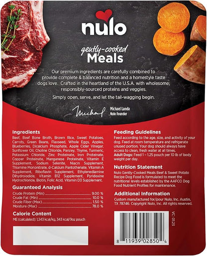 Nulo Gently-Cooked Meals Complete and Balanced Adult Wet Dog Food, Beef & Sweet Potato, 9 Oz (Pack of 8)