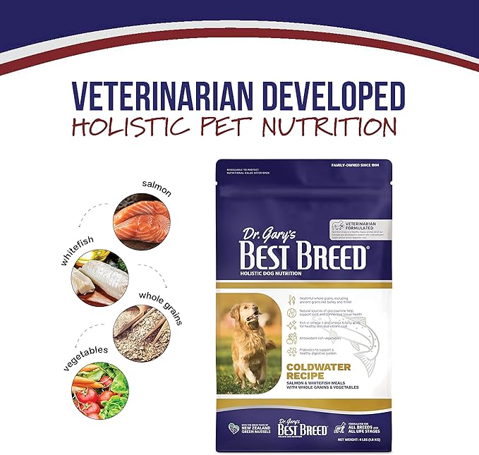 Best Breed Dr. Gary's Coldwater Recipe Slow-Cooked in USA, Natural Dry Dog Food for All Breeds and Sizes, 13lbs.