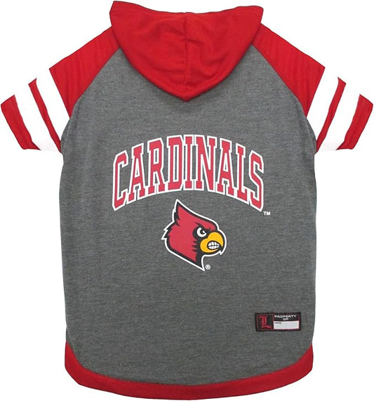 NCAA LOUISVILLE CARDINALS HOODIE for DOGS & CATS, X-SMALL COLLEGIATE Licensed DOG HOODY Tee Shirt. Sports HOODY T-Shirt for Pets. COLLEGE Sporty Dog Hoodie Shirt.