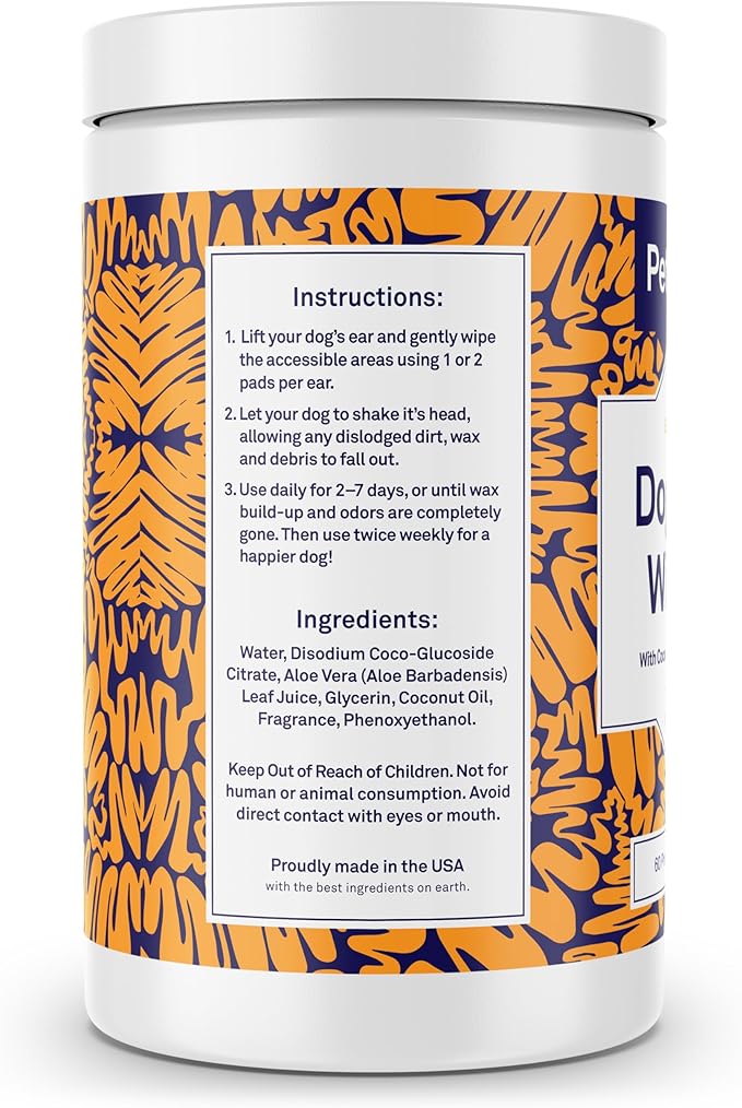 Petpost | Large Dog Ear Cleaner Wipes - Ultra Soft XL Cotton Pads in Coconut Oil Aloe Solution - Remedy for Dog Ear Rinse & Cleanser 60 ct.